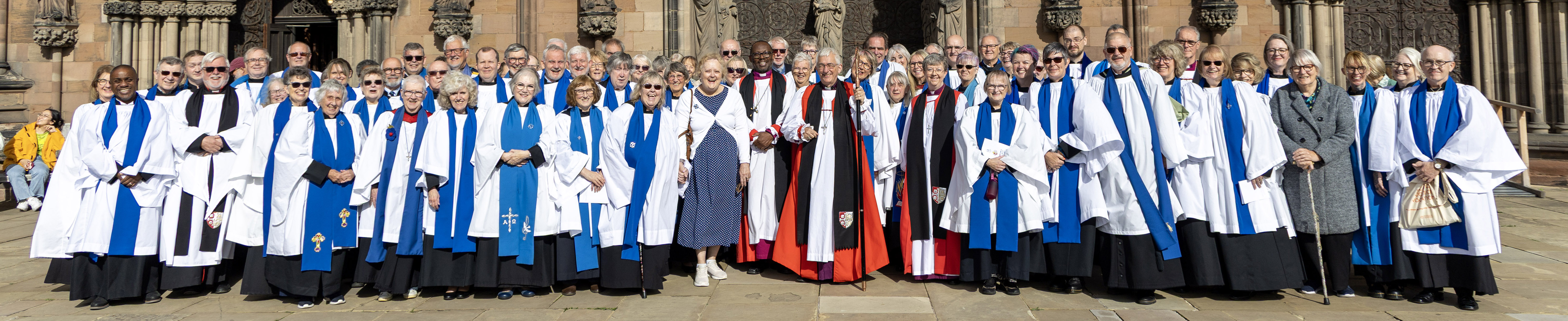 70 Readers along with bishops and Ministry Dept staff outside Lichfield Cathedral